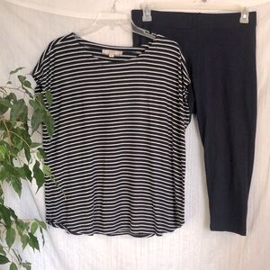 LOFT nautical theme navy & white striped top & OLD NAVY navy casual capris SZ LP